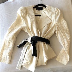 Who What Wear Cream Blazer with Faux Leather Belt